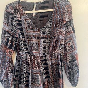 Bohemian Print V-Neck Dress